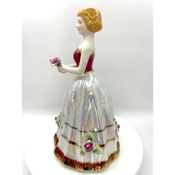 Vintage Porcelain Luster Girl Figurine, Ball Gown with Rose Details - Picture 4 of 10